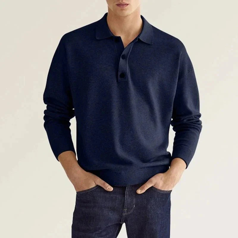 Langarm-Polohemd – weiches, bequemes Polohemd für Herren mit halben Knöpfen-Dunkelblau-S-Chaps Herrenmode