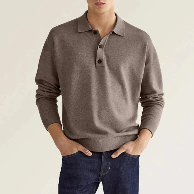 Langarm-Polohemd – weiches, bequemes Polohemd für Herren mit halben Knöpfen-Dunkelbraun-S-Chaps Herrenmode