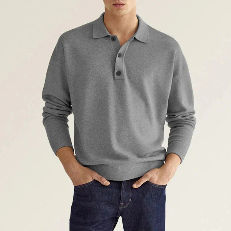 Langarm-Polohemd – weiches, bequemes Polohemd für Herren mit halben Knöpfen-Grau-S-Chaps Herrenmode