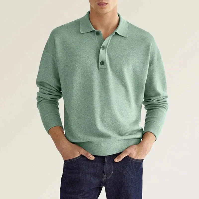 Langarm-Polohemd – weiches, bequemes Polohemd für Herren mit halben Knöpfen-Grün-S-Chaps Herrenmode