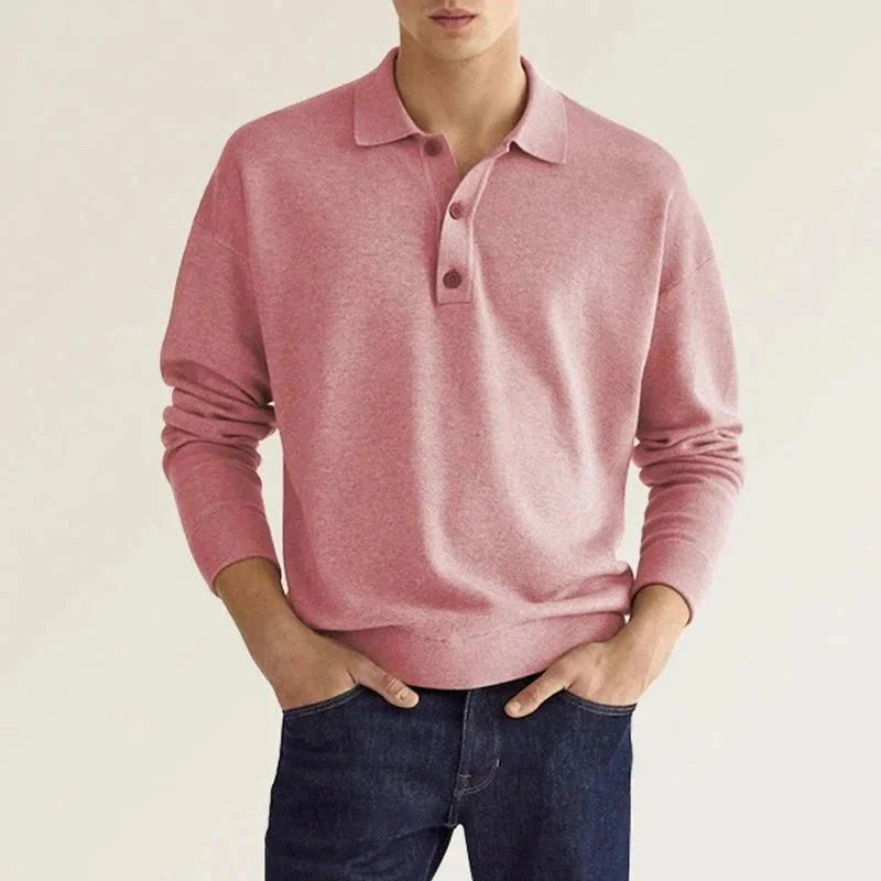 Langarm-Polohemd – weiches, bequemes Polohemd für Herren mit halben Knöpfen-Rosa-S-Chaps Herrenmode
