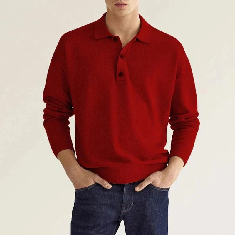 Langarm-Polohemd – weiches, bequemes Polohemd für Herren mit halben Knöpfen-Rot-S-Chaps Herrenmode