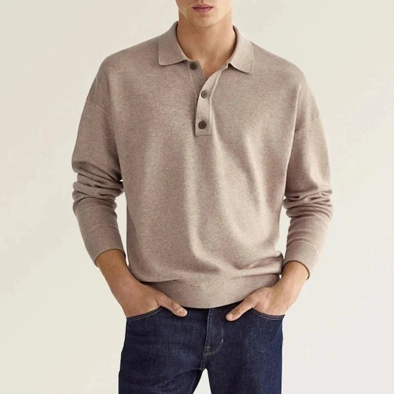 Langarm-Polohemd – weiches, bequemes Polohemd für Herren mit halben Knöpfen-Sand-S-Chaps Herrenmode