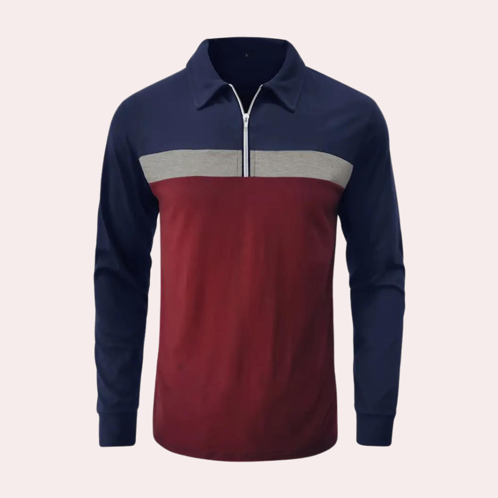 Langarm-Poloshirt – Langarm-T-Shirt mit Kragen und Viertelreißverschluss für Herren-Chaps Herrenmode