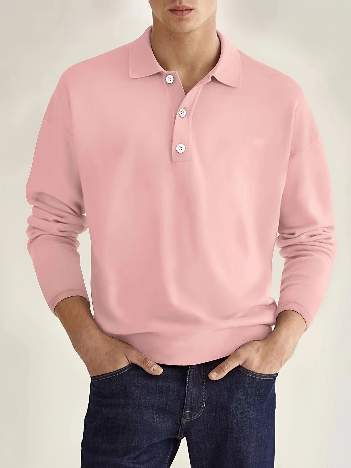 Langarm-Poloshirt – Poloshirt für Männer mit Kragen und Knopfleiste-Rosa-S-Chaps Herrenmode