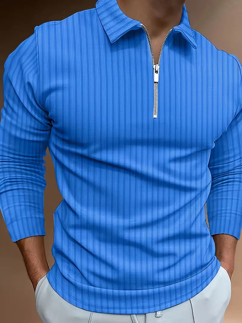 Langarm-Poloshirt | Viertelreißverschluss | schmale Passform | Polo mit halbem Reißverschluss | Herrenpullover-Königsblau-S-Chaps Herrenmode