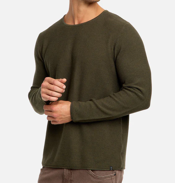 Langarm-Shirt – Lässiger Rundhalspullover für Männer-Armeegrün-XS-Chaps Herrenmode