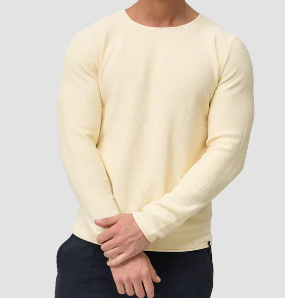 Langarm-Shirt – Lässiger Rundhalspullover für Männer-Blassgelb-XS-Chaps Herrenmode