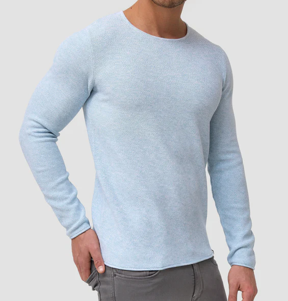 Langarm-Shirt – Lässiger Rundhalspullover für Männer-Blaue Welle-XS-Chaps Herrenmode