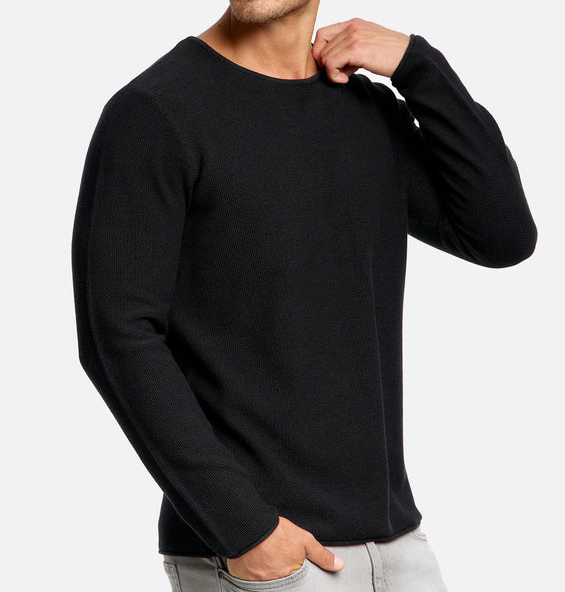 Langarm-Shirt – Lässiger Rundhalspullover für Männer-Schwarz-XS-Chaps Herrenmode