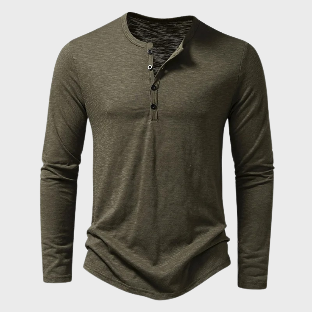 Langarm-T-Shirt - Langarm-Shirt mit Viertelknopfleiste für Männer-Grün-S-Chaps Herrenmode