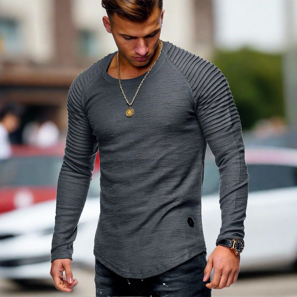 Langarm-T-Shirt – Lässig – Rundhalsausschnitt – Pullover – Herrenbekleidung-Grau-XS-Chaps Herrenmode