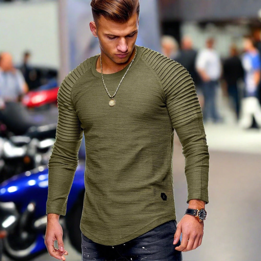 Langarm-T-Shirt – Lässig – Rundhalsausschnitt – Pullover – Herrenbekleidung-Grün-XS-Chaps Herrenmode