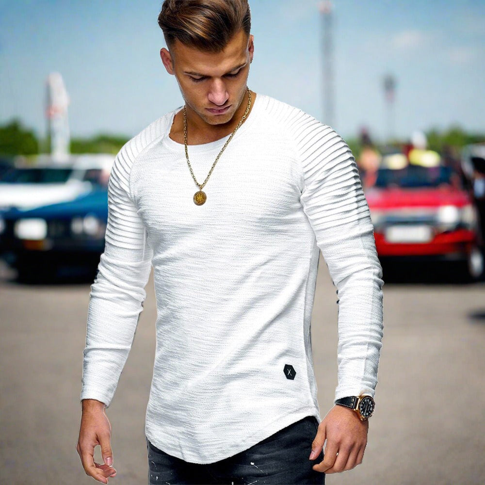 Langarm-T-Shirt – Lässig – Rundhalsausschnitt – Pullover – Herrenbekleidung-Weiß-XS-Chaps Herrenmode