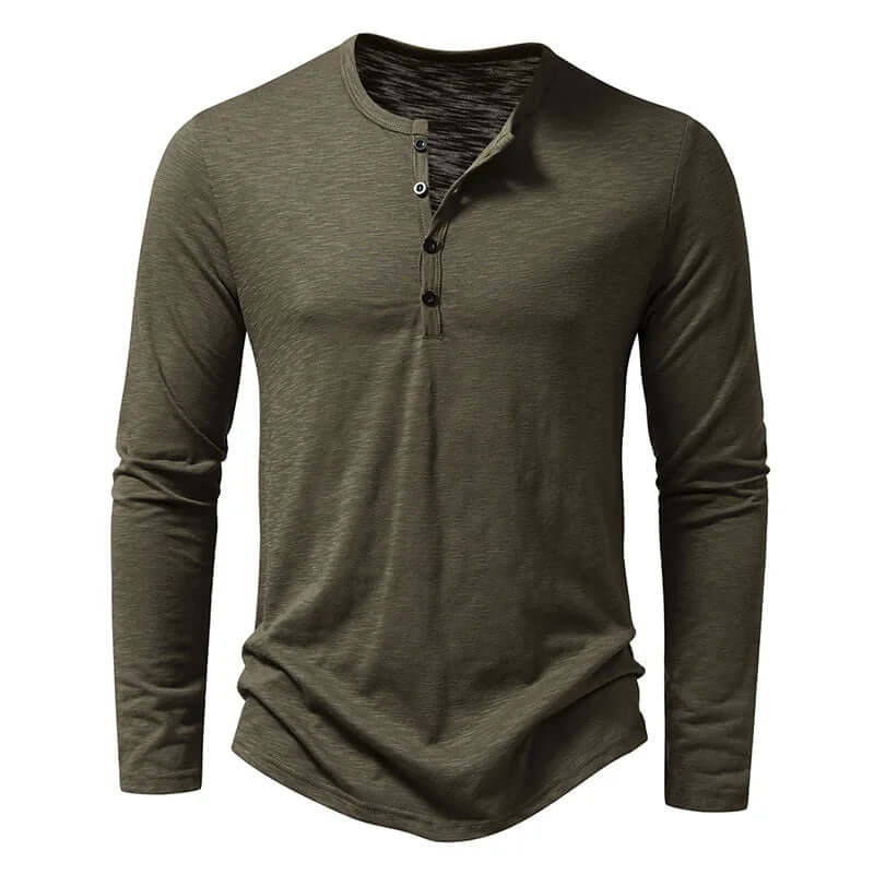 Langarm-T-Shirt - Lässiges Langarm-Shirt mit Viertelknopf für Männer-Armeegrün-S-Chaps Herrenmode