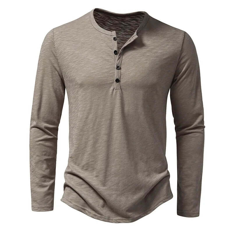 Langarm-T-Shirt - Lässiges Langarm-Shirt mit Viertelknopf für Männer-Khaki-S-Chaps Herrenmode