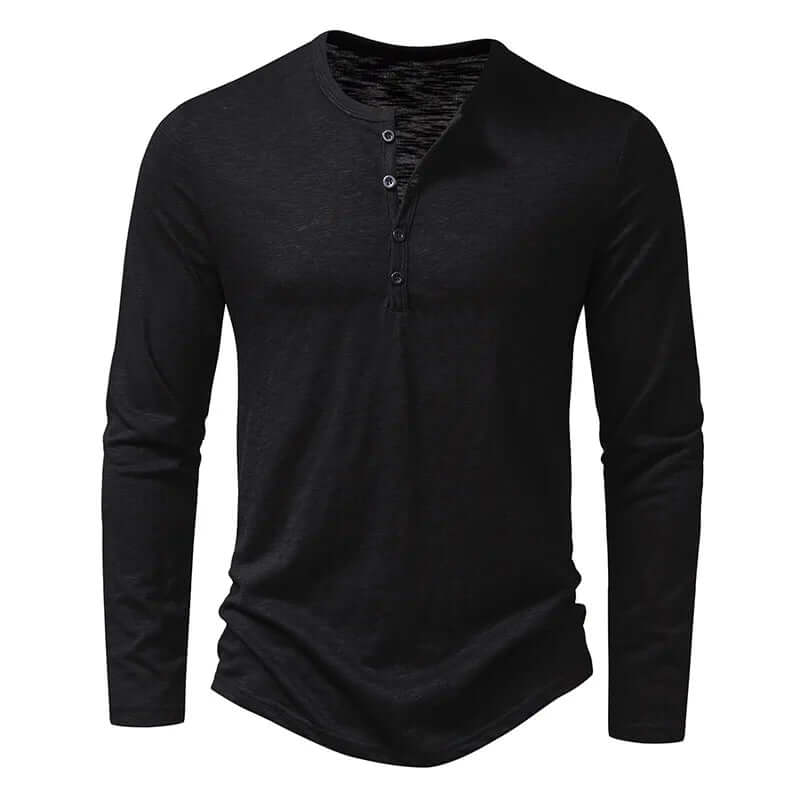 Langarm-T-Shirt - Lässiges Langarm-Shirt mit Viertelknopf für Männer-Schwarz-S-Chaps Herrenmode