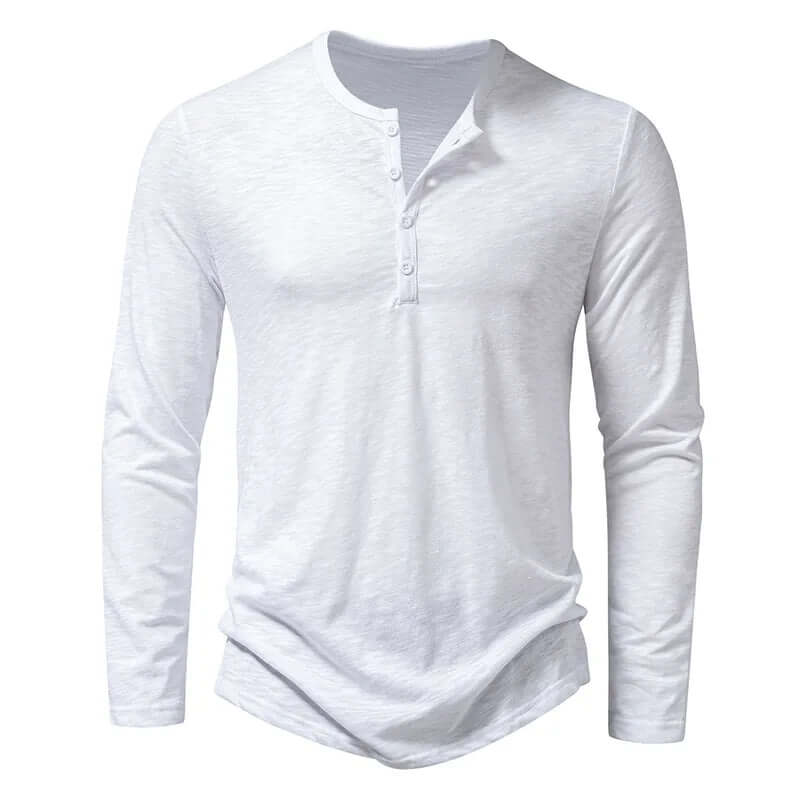 Langarm-T-Shirt - Lässiges Langarm-Shirt mit Viertelknopf für Männer-Weiß-S-Chaps Herrenmode