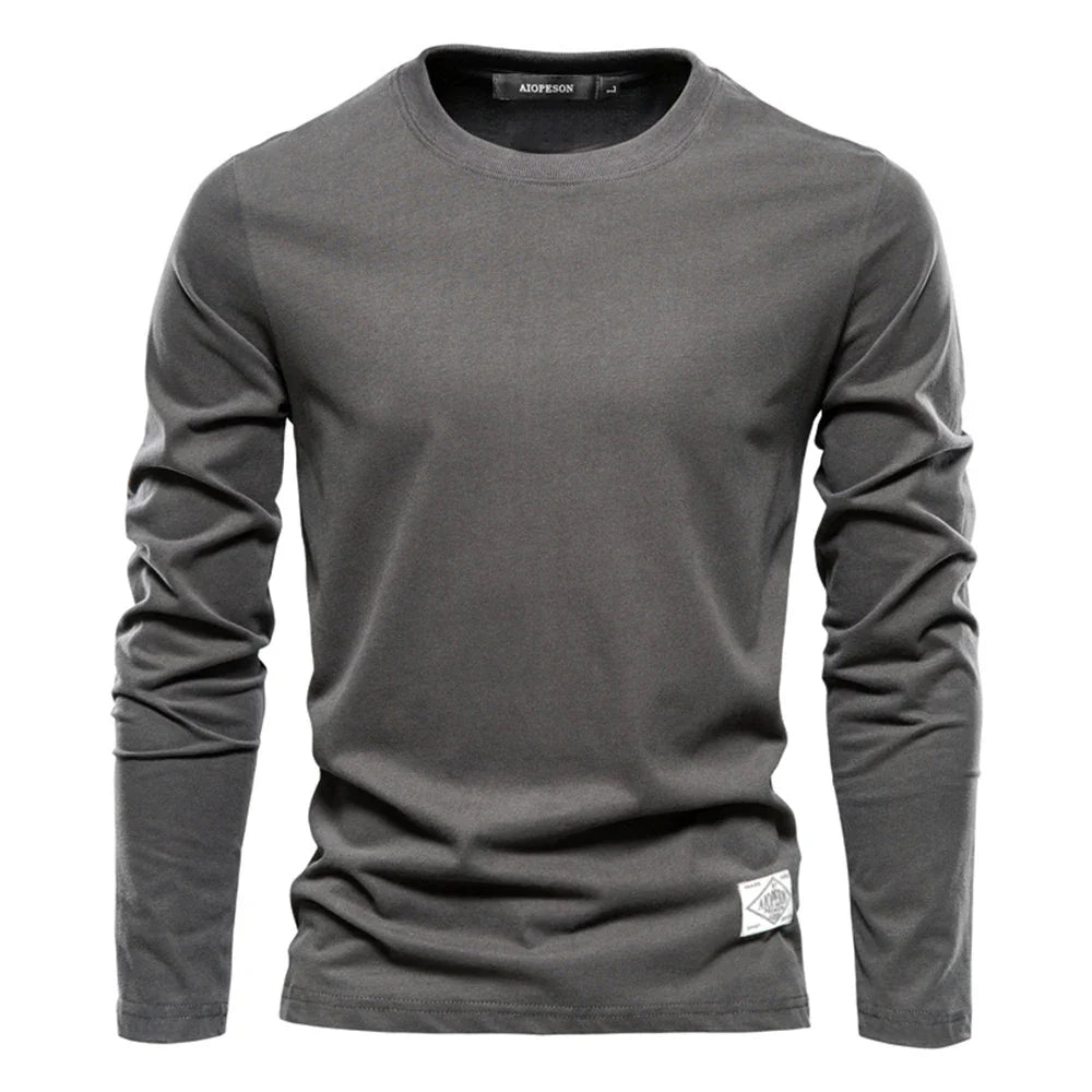 Langarm-T-Shirt | Rundhalsausschnitt | Einfarbig | Langarm-Weste | Herrenbekleidung-Dunkelgrau-S-Chaps Herrenmode