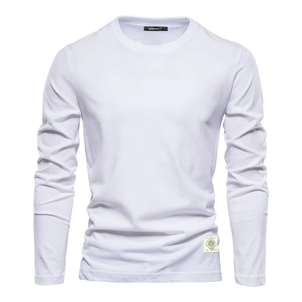 Langarm-T-Shirt | Rundhalsausschnitt | Einfarbig | Langarm-Weste | Herrenbekleidung-Weiß-S-Chaps Herrenmode
