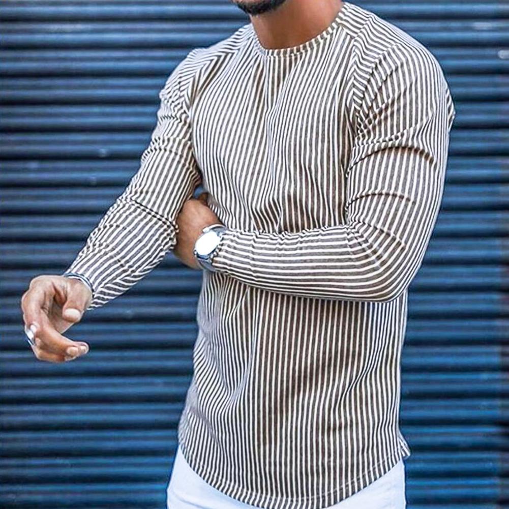 Langarm-T-Shirt | Rundhalsausschnitt | Pullover | Sweater | Herrenbekleidung-Schmale Streifen-S-Chaps Herrenmode