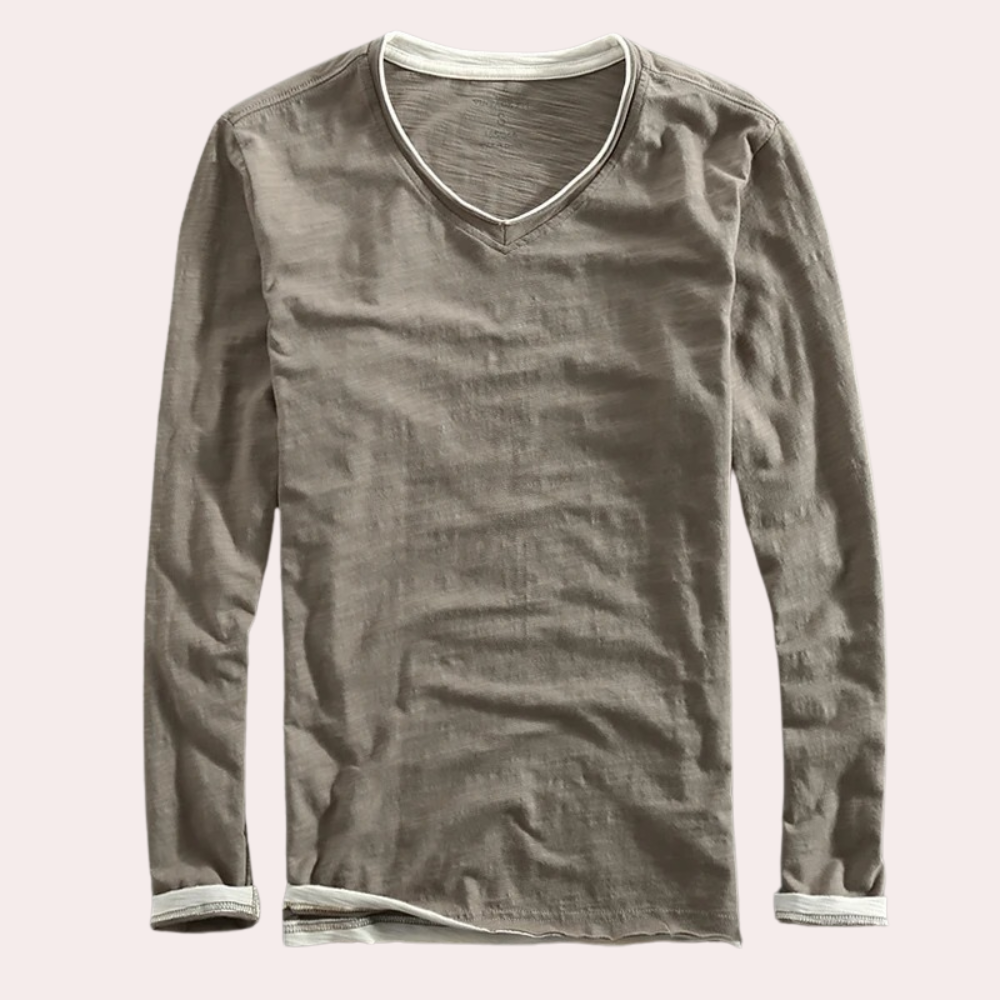 Langarm-T-Shirt | V-Ausschnitt | Langarm-Shirts | Herrenbekleidung-Chaps Herrenmode