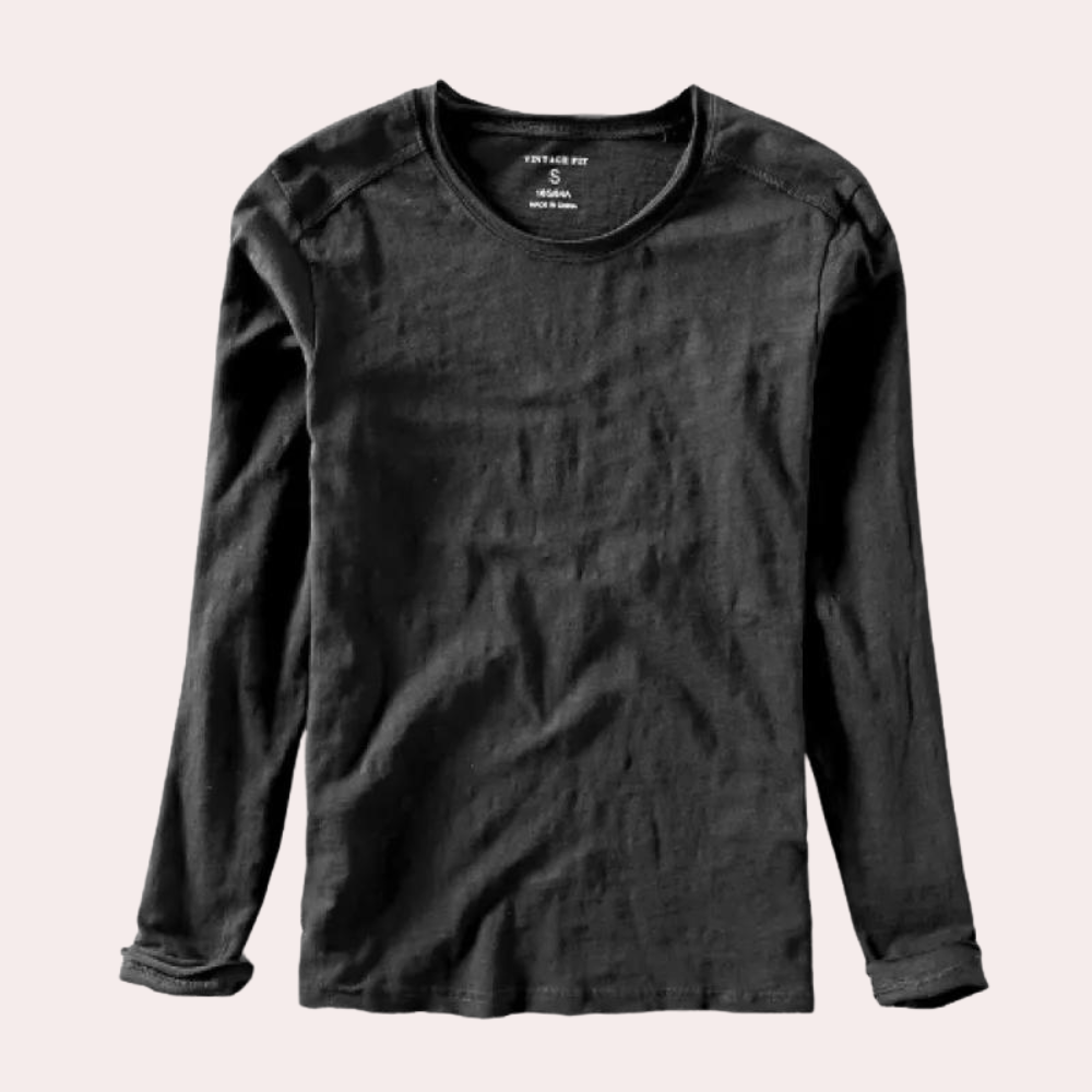 Langarm-T-Shirt | V-Ausschnitt | Langarm-Shirts | Herrenbekleidung-Schwarzes Rundhals-S-Chaps Herrenmode