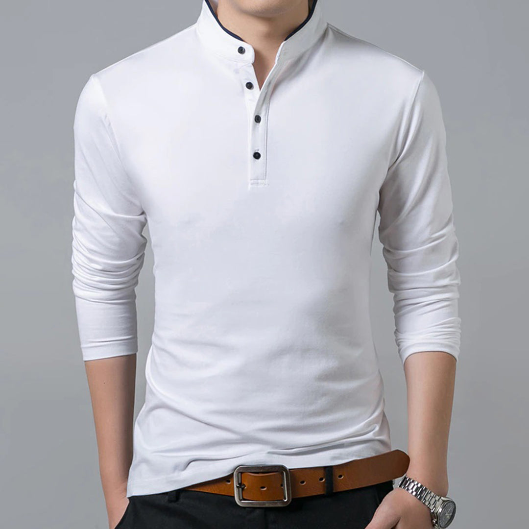 Langarm-T-Shirt – geknöpft – schmal geschnitten – Poloshirt – Herrenbekleidung-Weiß-M-Chaps Herrenmode
