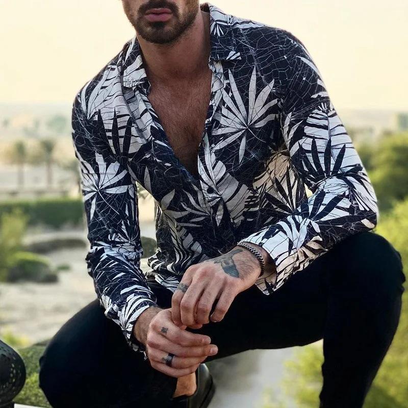 Langärmeliges Hemd - Bedruckt - Button-Up - Hawaiihemd - Herrenhemd-Chaps Herrenmode