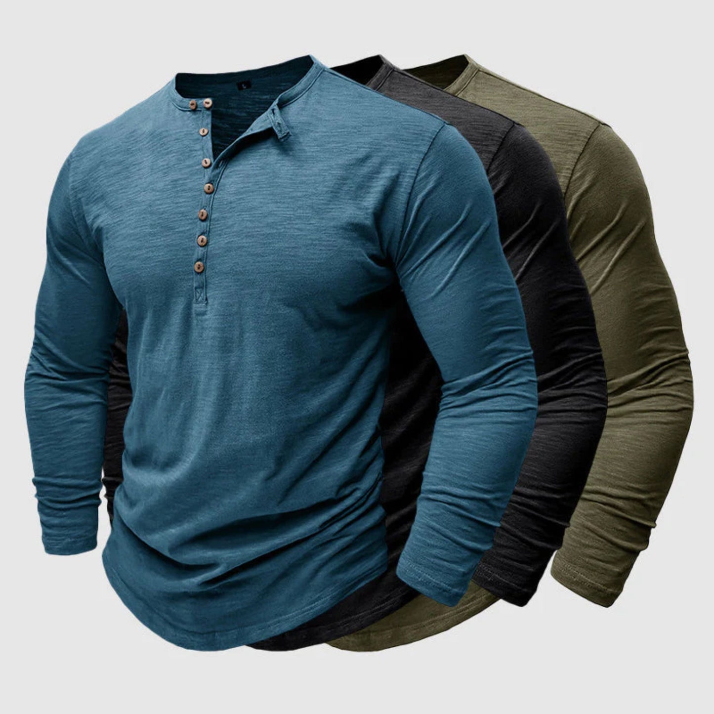 Langärmeliges T-Shirt - Herren Casual Plain Buttoned Up Henley Shirt-Chaps Herrenmode