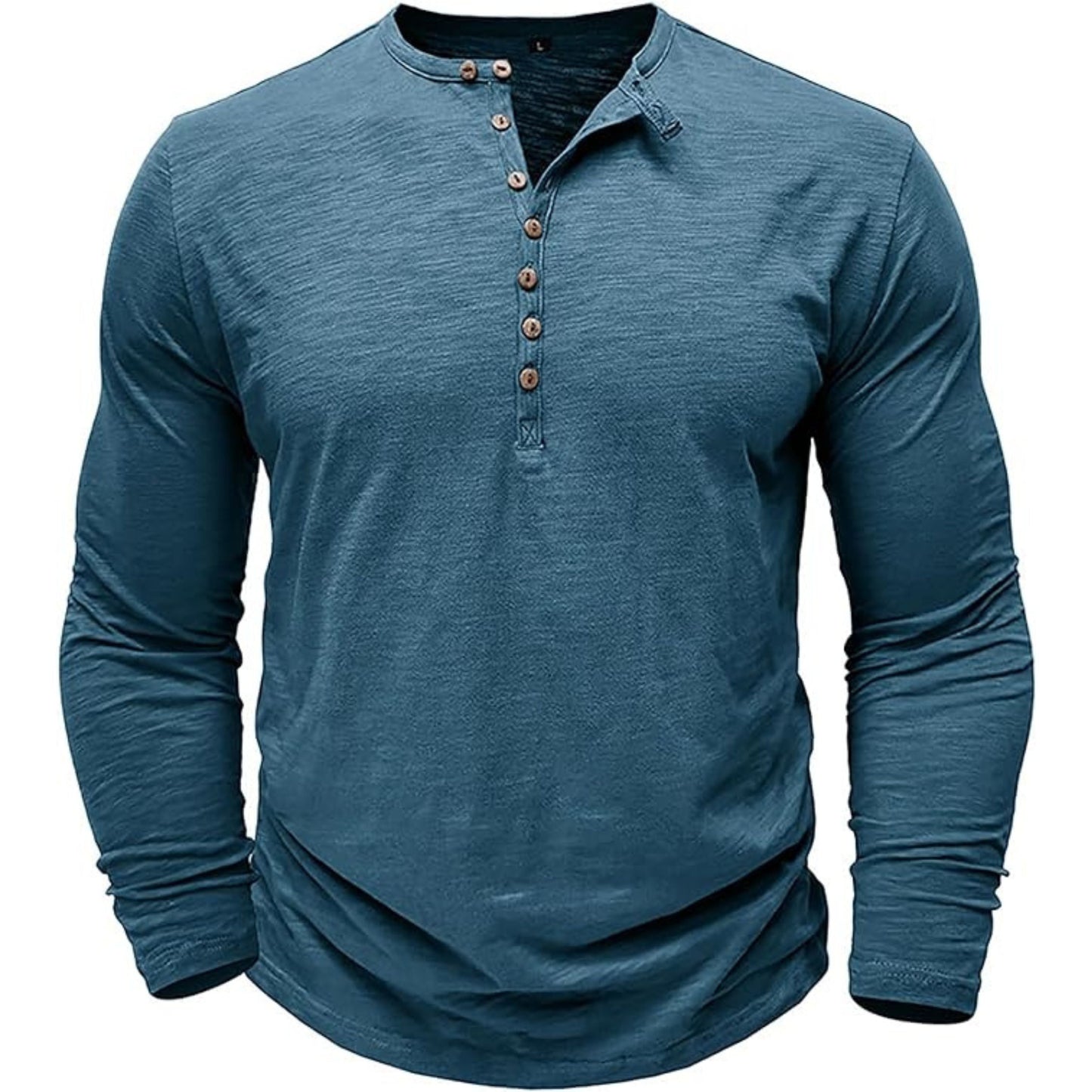 Langärmeliges T-Shirt - Herren Casual Plain Buttoned Up Henley Shirt-Chaps Herrenmode