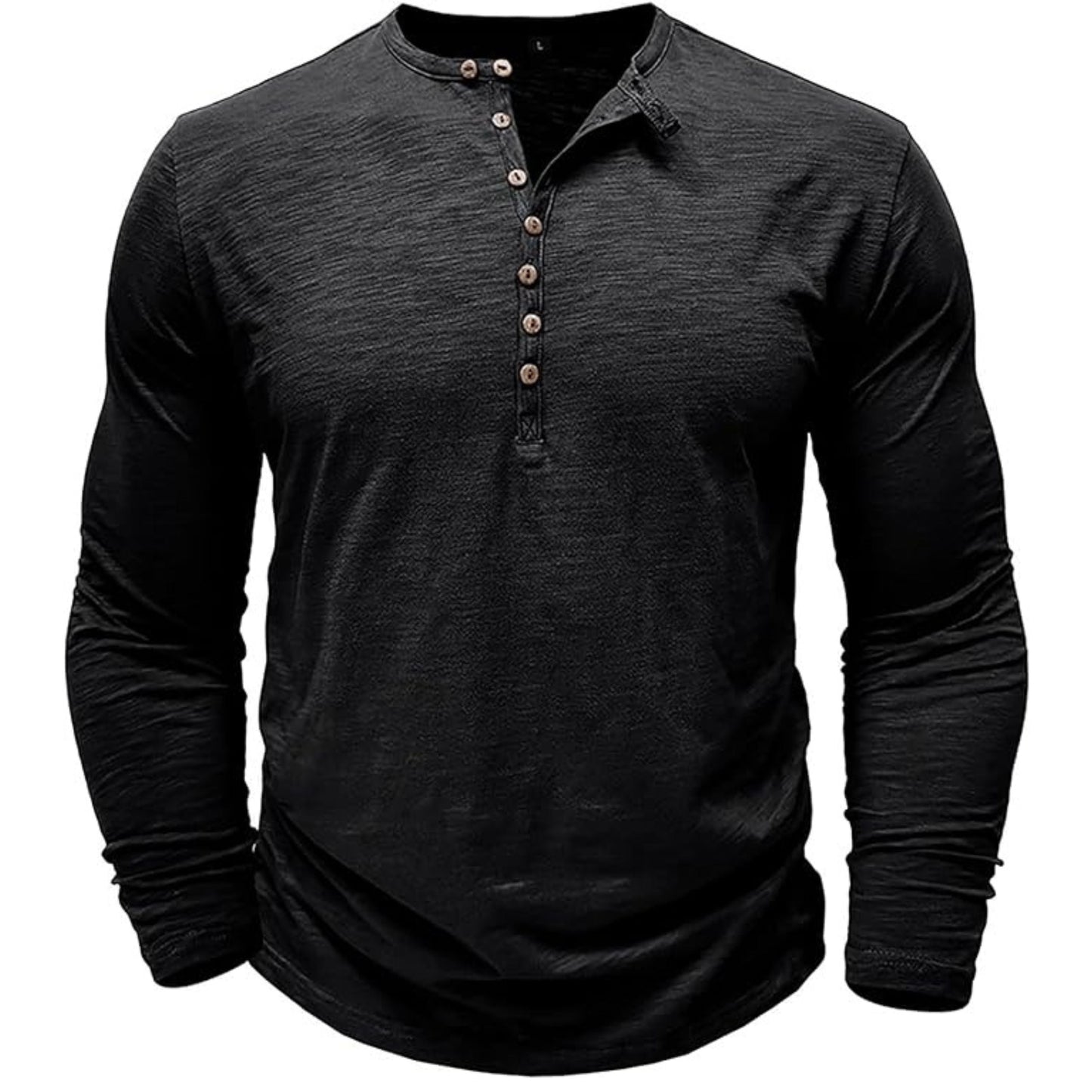 Langärmeliges T-Shirt - Herren Casual Plain Buttoned Up Henley Shirt-Chaps Herrenmode