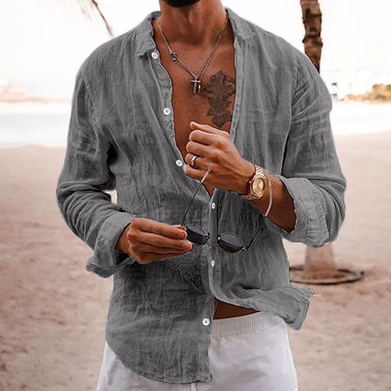 Langarmhemd - Button-Up - Leichtgewicht - Leinenhemd - Herrenhemden-Chaps Herrenmode