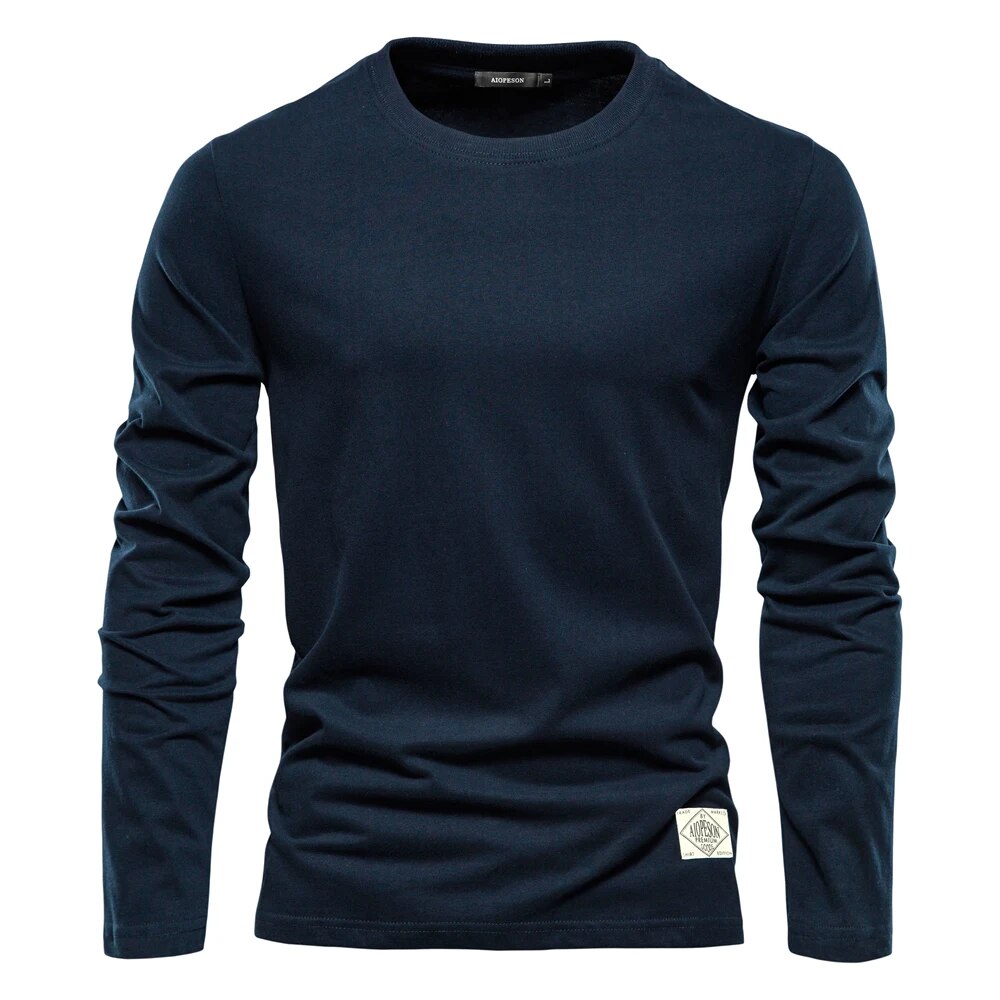 Langarmhemd – Rundhalsausschnitt – Klassisch – Herrenhemd – Herrenbekleidung-Marineblau-S-Chaps Herrenmode