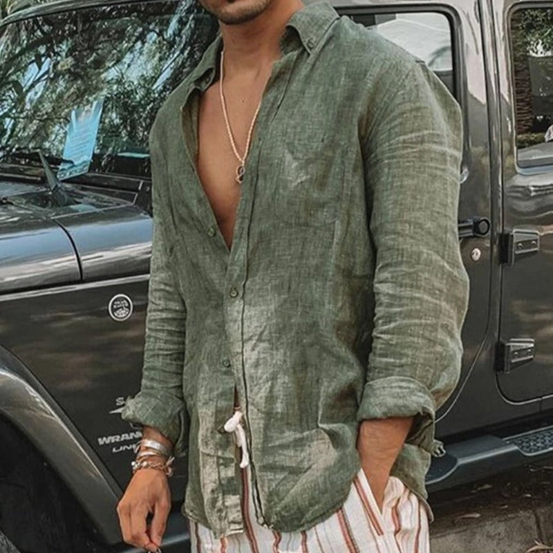 Langarmhemd – leicht – Sommer – Hemd mit Knöpfen – Hemd für Männer-Grün-S-Chaps Herrenmode