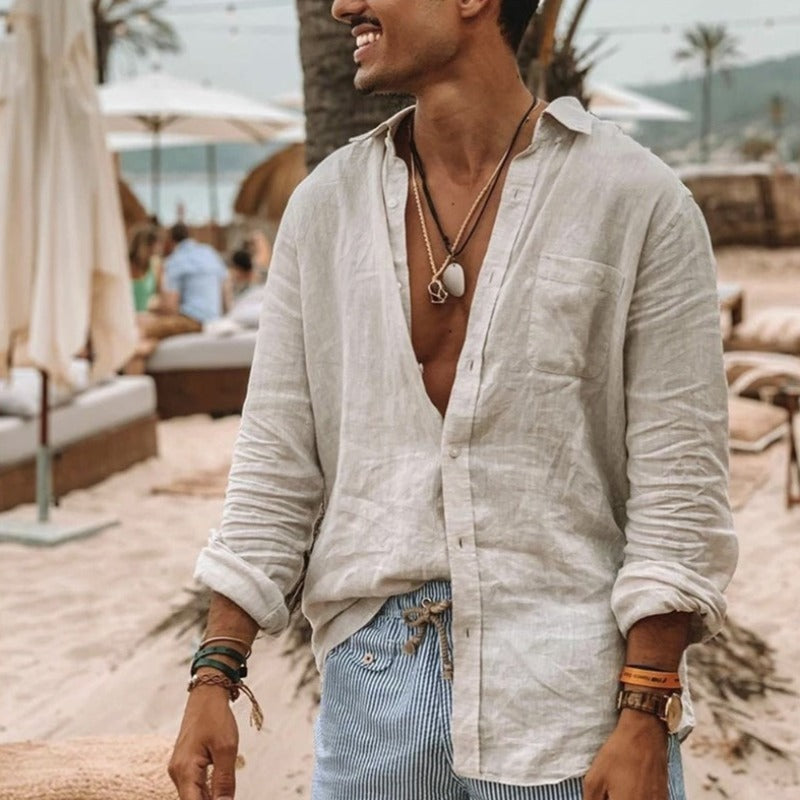 Langarmhemd – leicht – Sommer – Hemd mit Knöpfen – Hemd für Männer-Weiß-S-Chaps Herrenmode