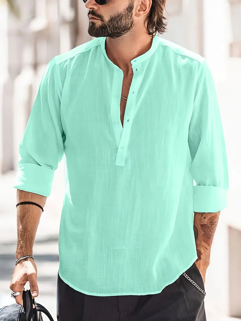 Langärmliges Hemd | Knopfleiste | Leicht | Sommerhemd | Herrenhemd-Grün-XS-Chaps Herrenmode