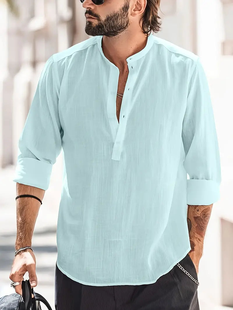 Langärmliges Hemd | Knopfleiste | Leicht | Sommerhemd | Herrenhemd-Hellblau-XS-Chaps Herrenmode