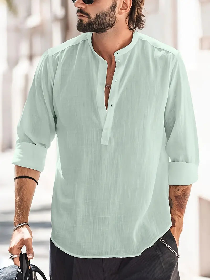 Langärmliges Hemd | Knopfleiste | Leicht | Sommerhemd | Herrenhemd-Hellgrün-XS-Chaps Herrenmode