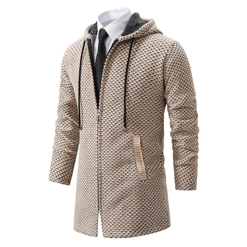 Lange Strickjacke - Herren Kapuzen-Zip-Up - Strickjacke-Beige-S-Chaps Herrenmode