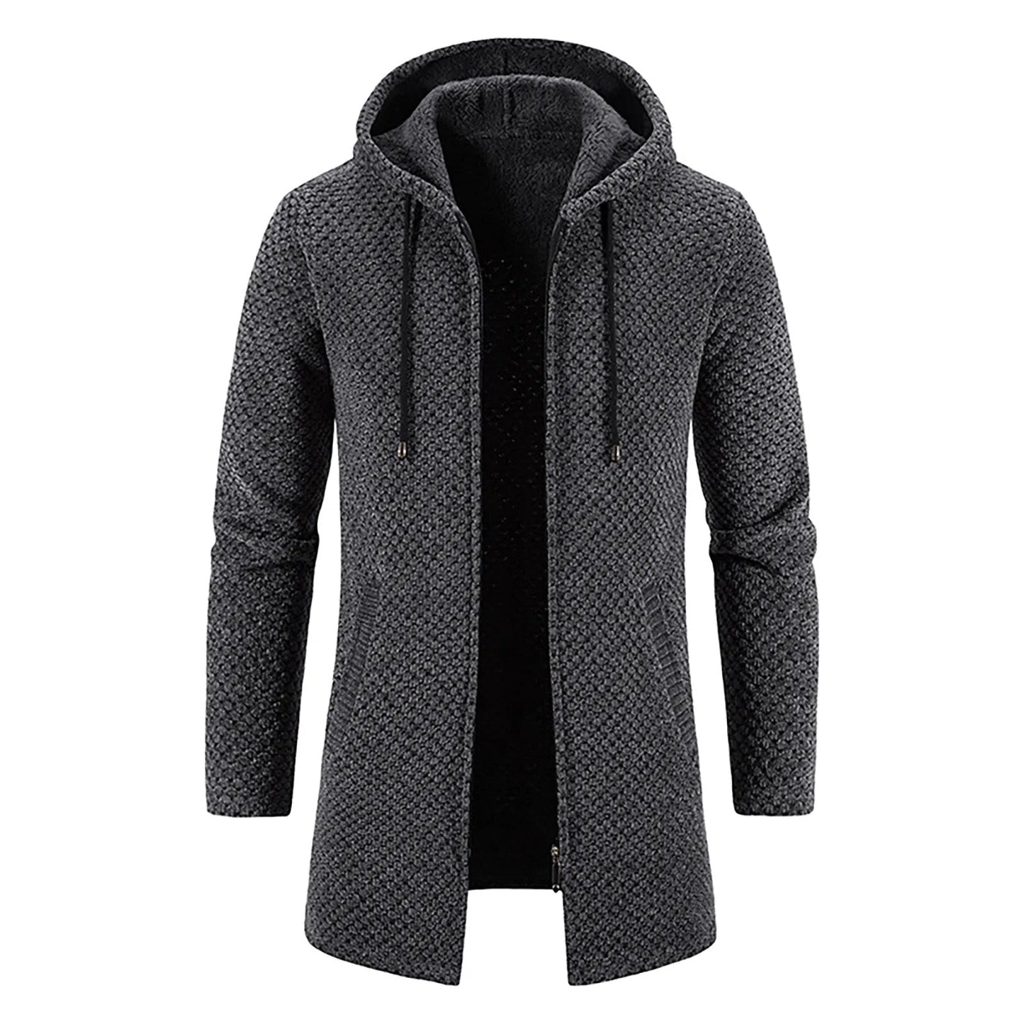 Lange Strickjacke - Herren Kapuzen-Zip-Up - Strickjacke-Dunkelgrau-S-Chaps Herrenmode