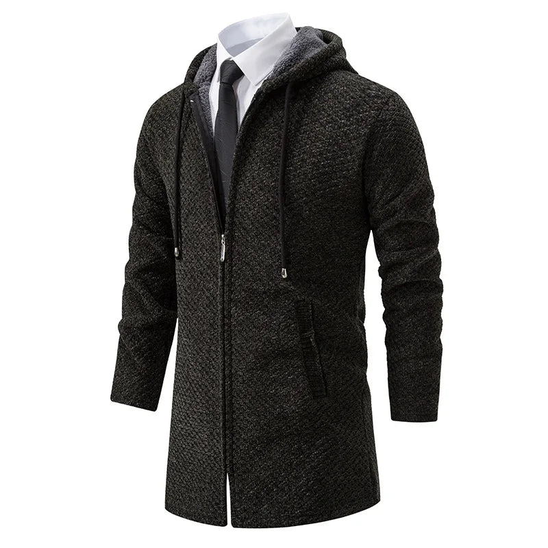 Lange Strickjacke - Herren Kapuzen-Zip-Up - Strickjacke-Militärgrün-S-Chaps Herrenmode