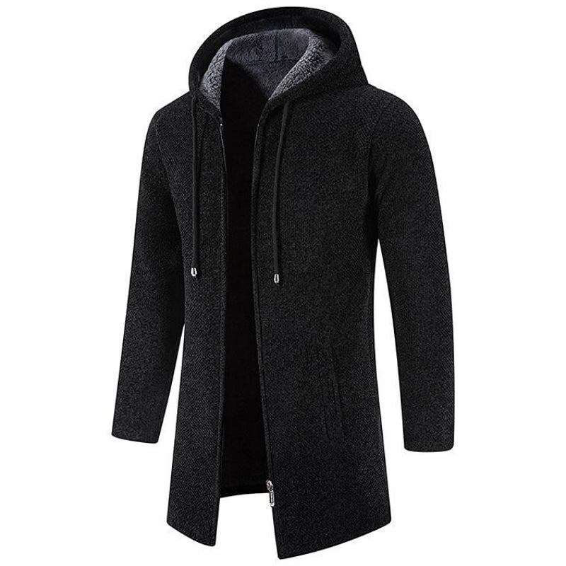 Lange Strickjacke - Herren Kapuzen-Zip-Up - Strickjacke-Schwarz-S-Chaps Herrenmode