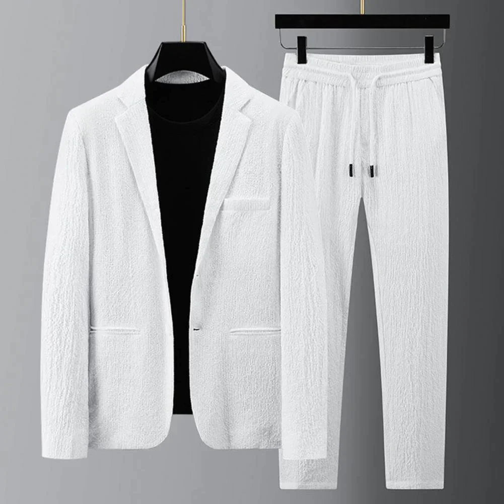 Lässiger Anzug | Leicht | Kordelzug | Hosen- und Blazer-Set | Zweiteiliges Set für Männer-Weiß-M-Chaps Herrenmode