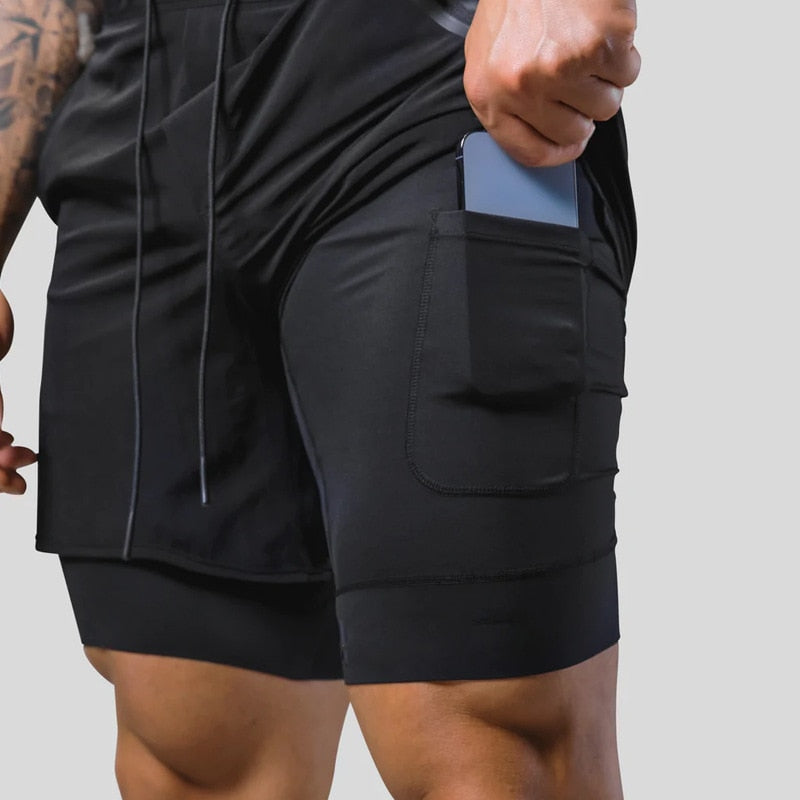 Laufshorts - Herren 2-in-1 Sport Gym Shorts mit Taschen-Chaps Herrenmode