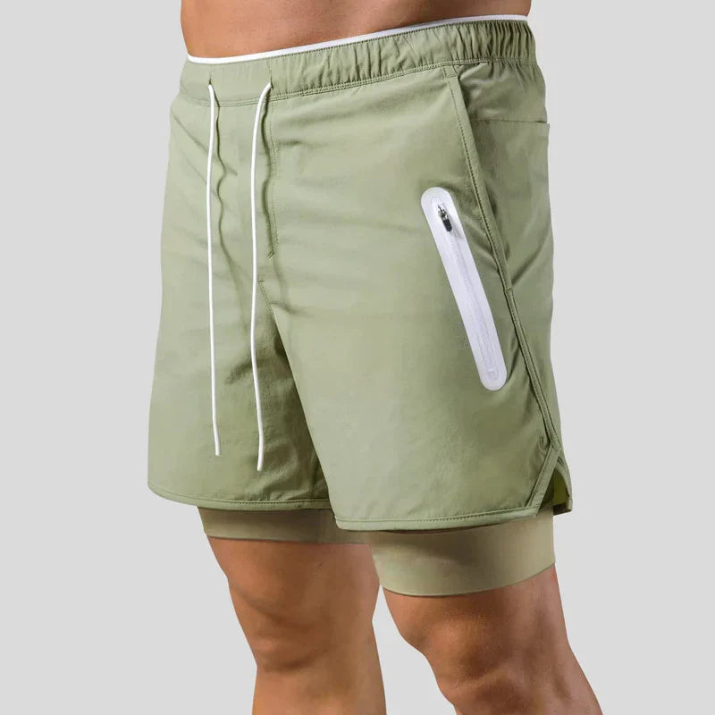 Laufshorts - Herren 2-in-1 Sport Gym Shorts mit Taschen-Grün ohne Logo-M-Chaps Herrenmode