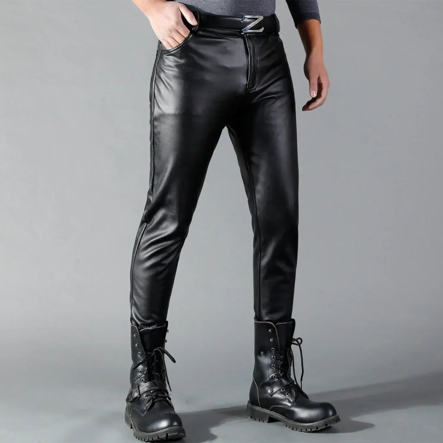 Lederhosen - Herren Kunstleder Slim Fit Stretchhosen-Chaps Herrenmode