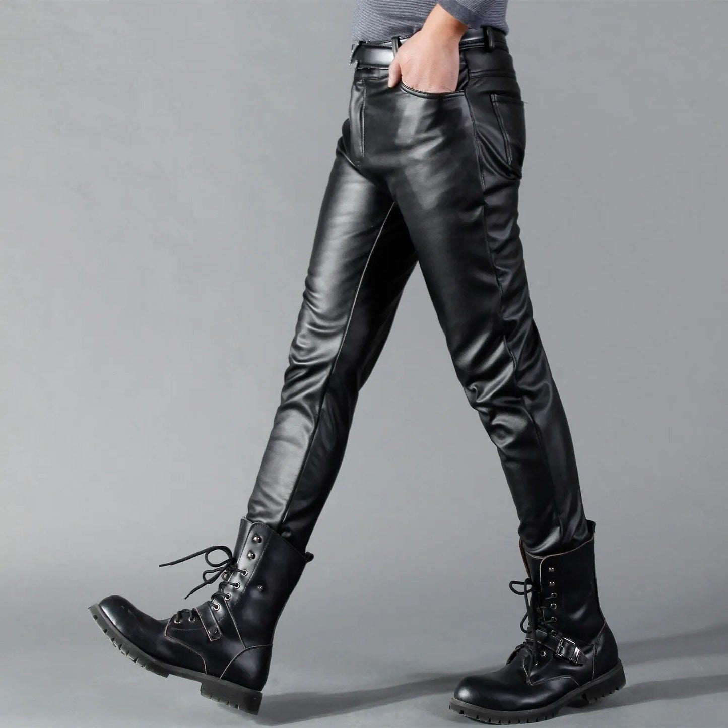 Lederhosen - Herren Kunstleder Slim Fit Stretchhosen-Chaps Herrenmode