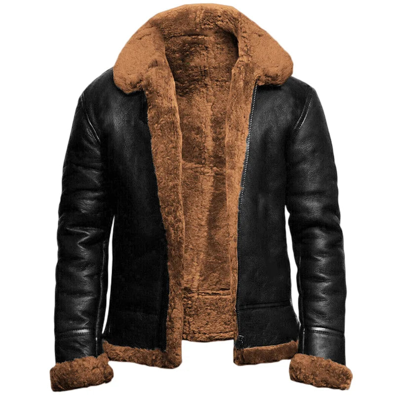 Lederjacke | Fell gefüttert | Zip-Up | Winter Lederjacke | Herren Lederjacke-Braun-M-Chaps Herrenmode