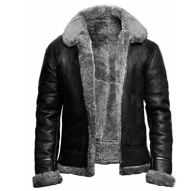 Lederjacke | Fell gefüttert | Zip-Up | Winter Lederjacke | Herren Lederjacke-Grau-M-Chaps Herrenmode